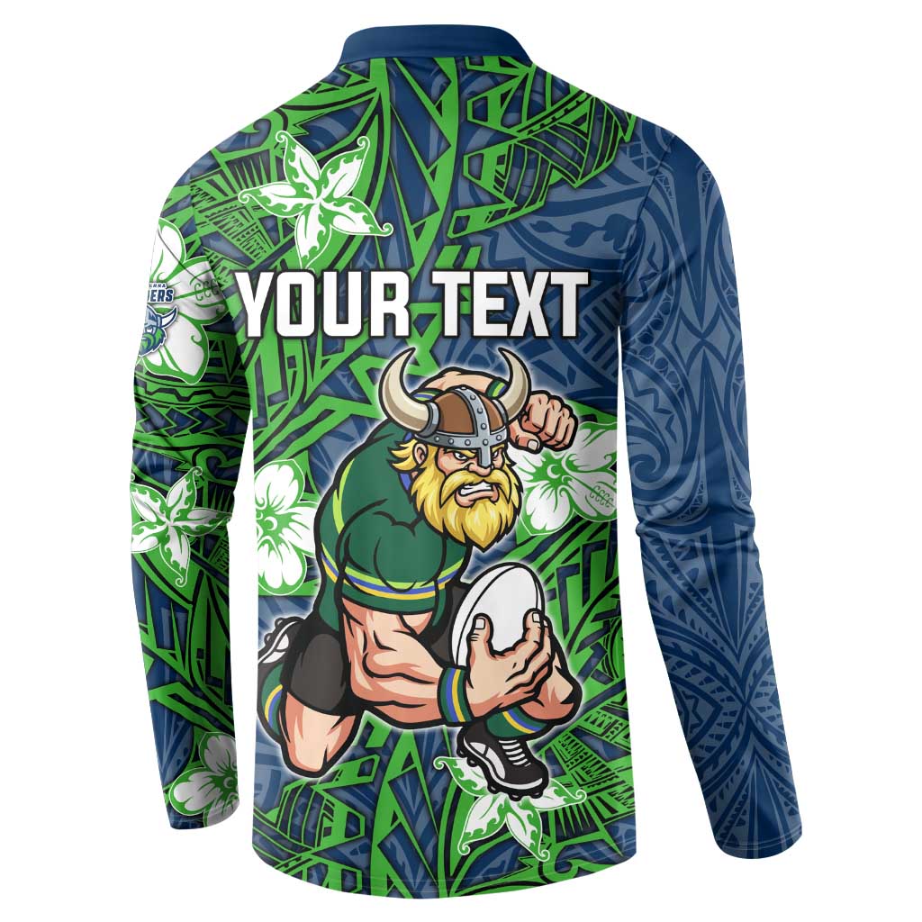 Personalised Canberra Raiders Button Sweatshirt Polynesian Tribal Pattern With Rugby Viking Mascot Art