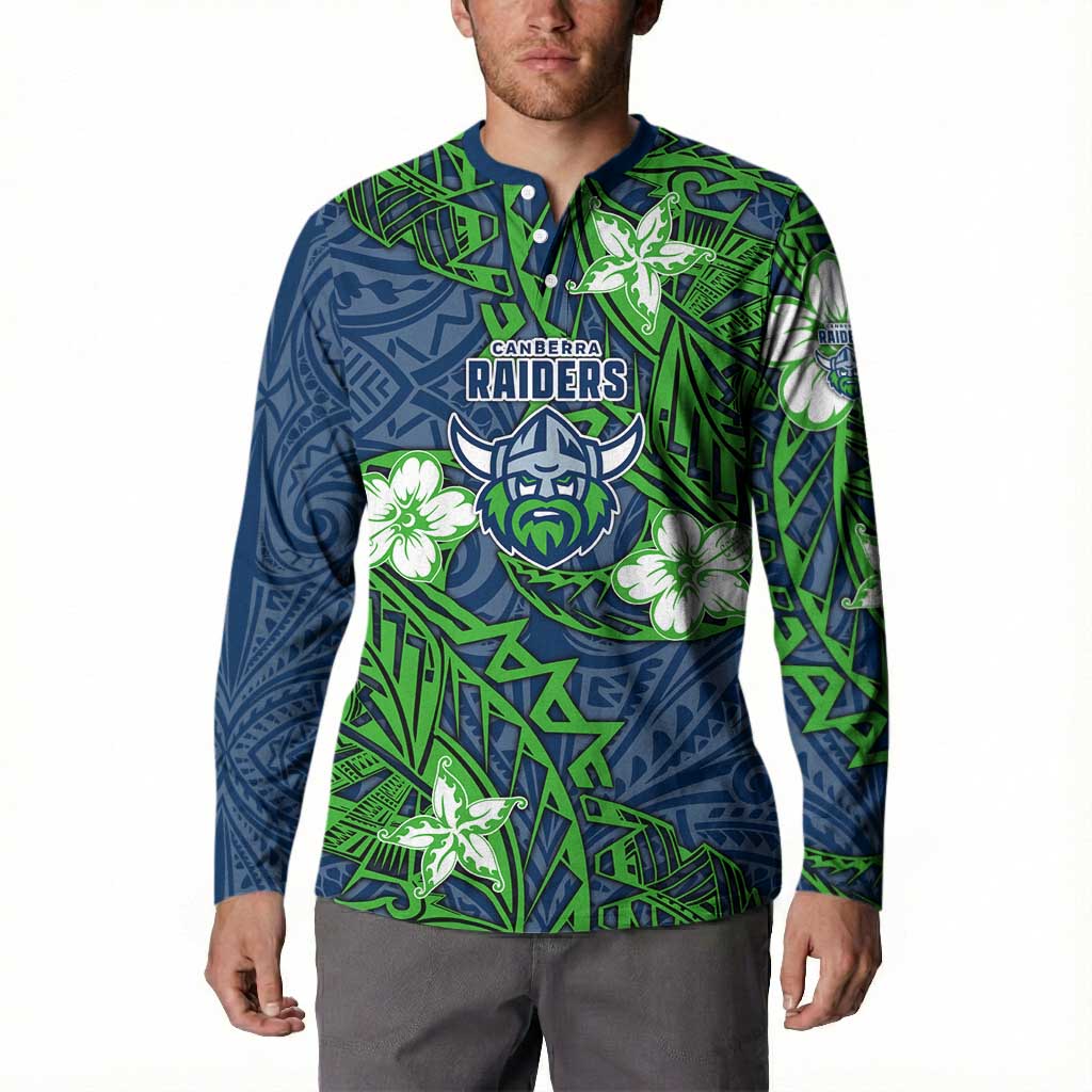 Personalised Canberra Raiders Button Sweatshirt Polynesian Tribal Pattern With Rugby Viking Mascot Art