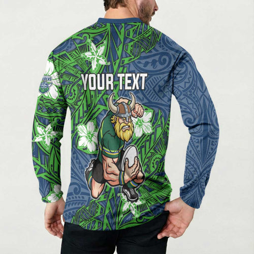 Personalised Canberra Raiders Button Sweatshirt Polynesian Tribal Pattern With Rugby Viking Mascot Art