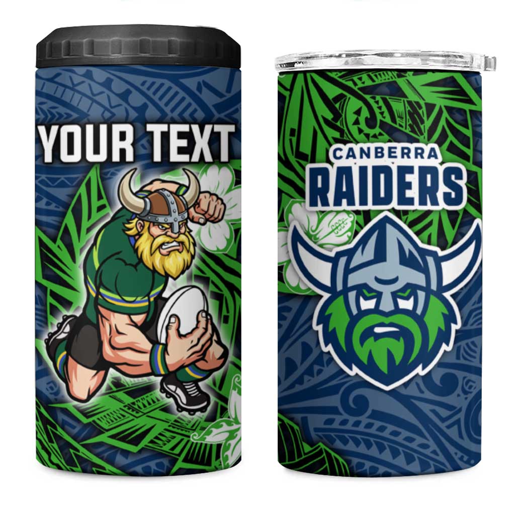 Personalised Canberra Raiders 4 in 1 Can Cooler Tumbler Polynesian Tribal Pattern With Rugby Viking Mascot Art