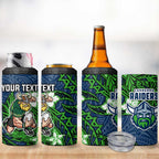 Personalised Canberra Raiders 4 in 1 Can Cooler Tumbler Polynesian Tribal Pattern With Rugby Viking Mascot Art