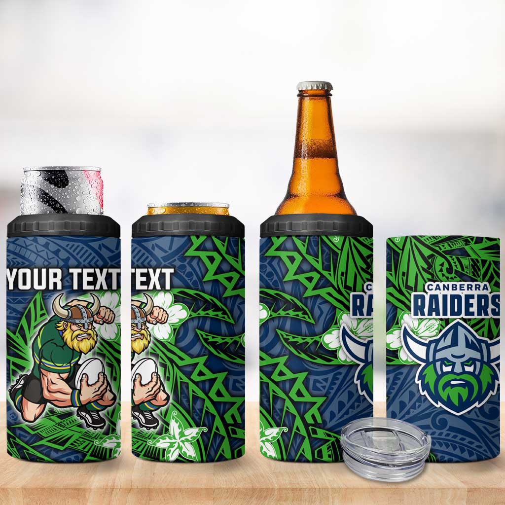 Personalised Canberra Raiders 4 in 1 Can Cooler Tumbler Polynesian Tribal Pattern With Rugby Viking Mascot Art