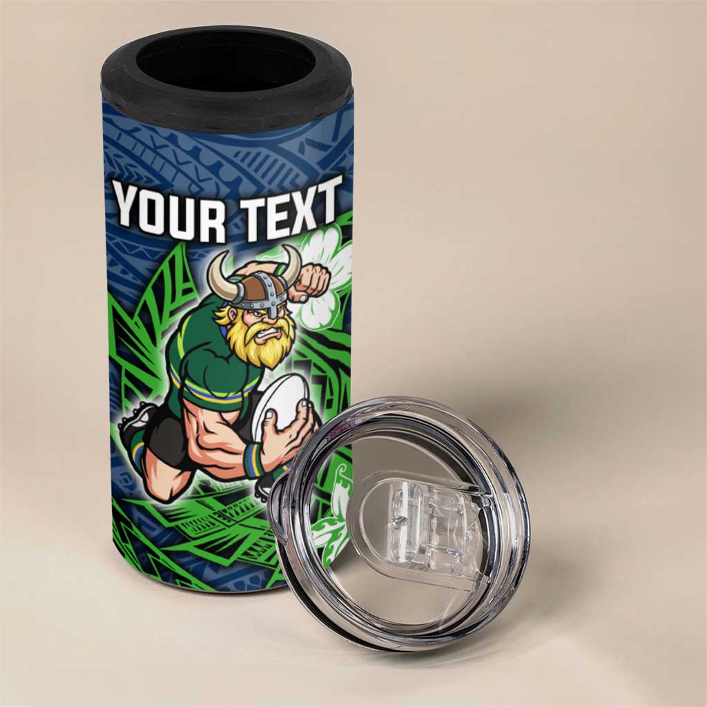 Personalised Canberra Raiders 4 in 1 Can Cooler Tumbler Polynesian Tribal Pattern With Rugby Viking Mascot Art