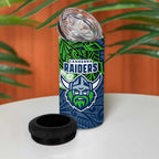 Personalised Canberra Raiders 4 in 1 Can Cooler Tumbler Polynesian Tribal Pattern With Rugby Viking Mascot Art