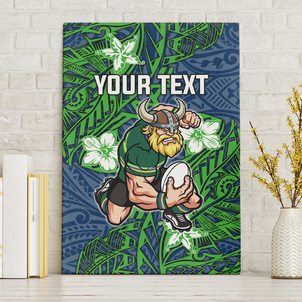 Personalised Canberra Raiders Canvas Wall Art Polynesian Tribal Pattern With Rugby Viking Mascot Art