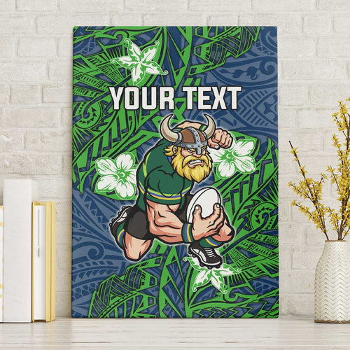 Personalised Canberra Raiders Canvas Wall Art Polynesian Tribal Pattern With Rugby Viking Mascot Art
