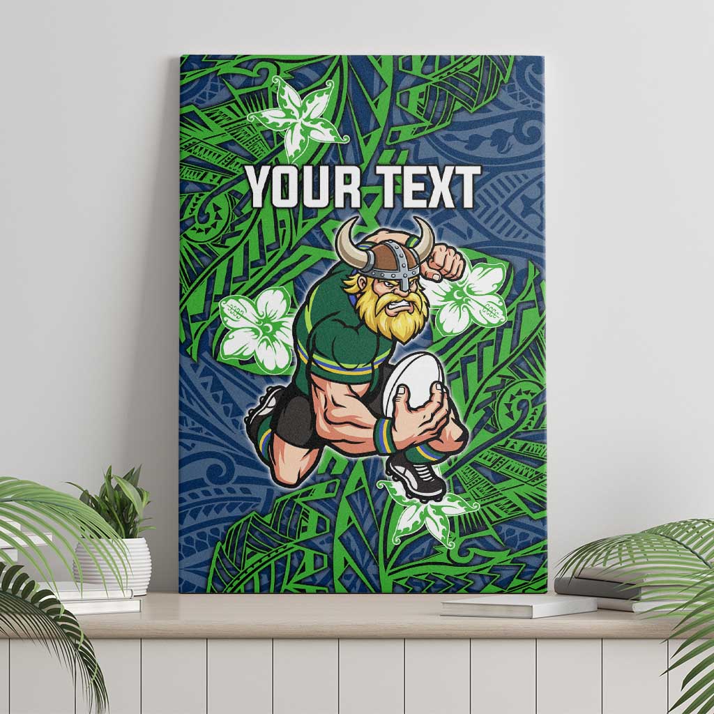 Personalised Canberra Raiders Canvas Wall Art Polynesian Tribal Pattern With Rugby Viking Mascot Art