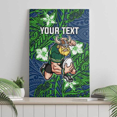 Personalised Canberra Raiders Canvas Wall Art Polynesian Tribal Pattern With Rugby Viking Mascot Art