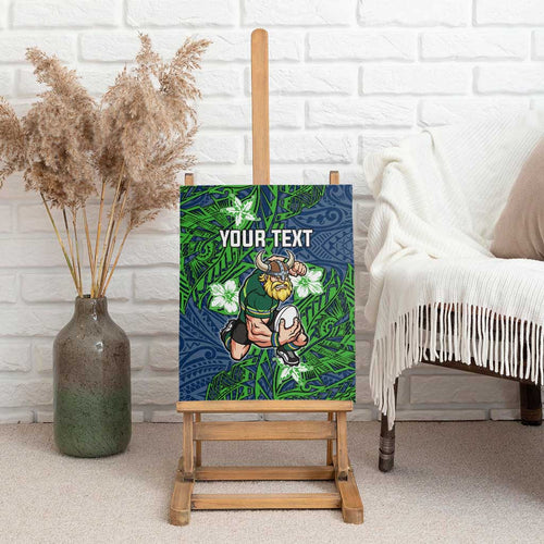 Personalised Canberra Raiders Canvas Wall Art Polynesian Tribal Pattern With Rugby Viking Mascot Art