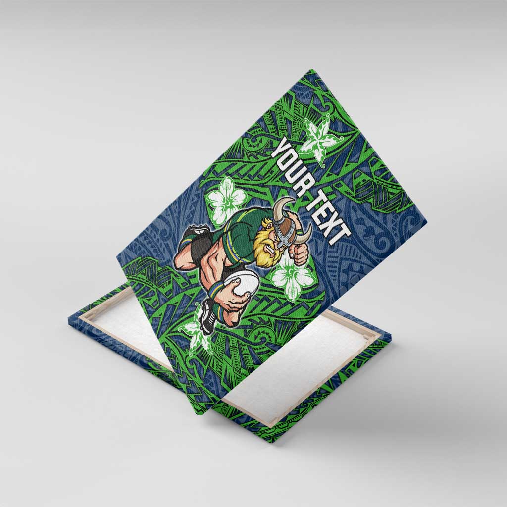 Personalised Canberra Raiders Canvas Wall Art Polynesian Tribal Pattern With Rugby Viking Mascot Art