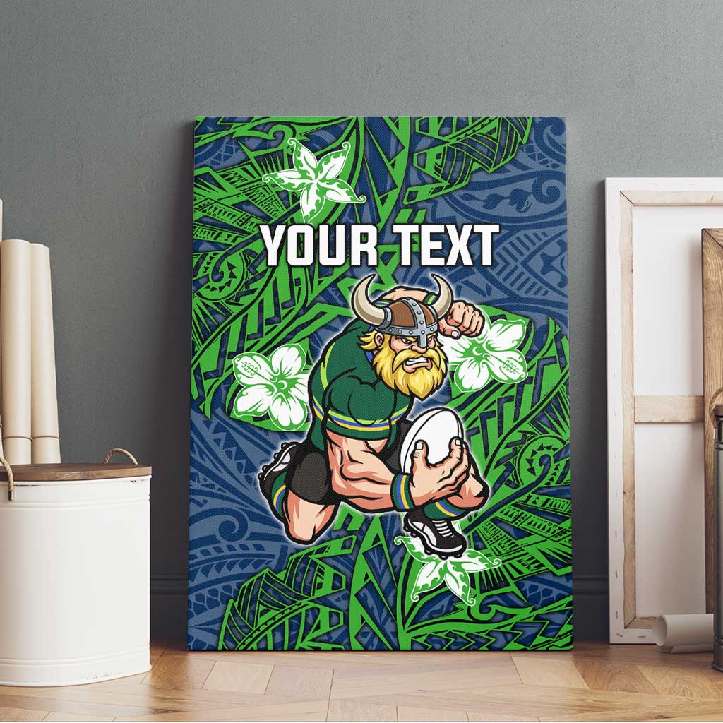 Personalised Canberra Raiders Canvas Wall Art Polynesian Tribal Pattern With Rugby Viking Mascot Art