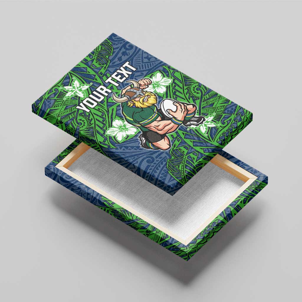 Personalised Canberra Raiders Canvas Wall Art Polynesian Tribal Pattern With Rugby Viking Mascot Art