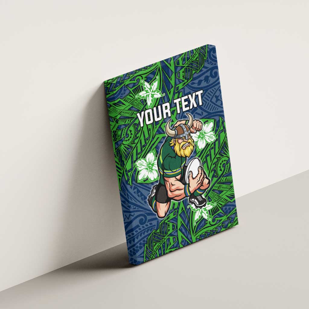Personalised Canberra Raiders Canvas Wall Art Polynesian Tribal Pattern With Rugby Viking Mascot Art
