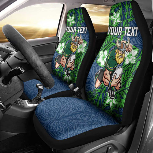 Personalised Canberra Raiders Car Seat Cover Polynesian Tribal Pattern With Rugby Viking Mascot Art