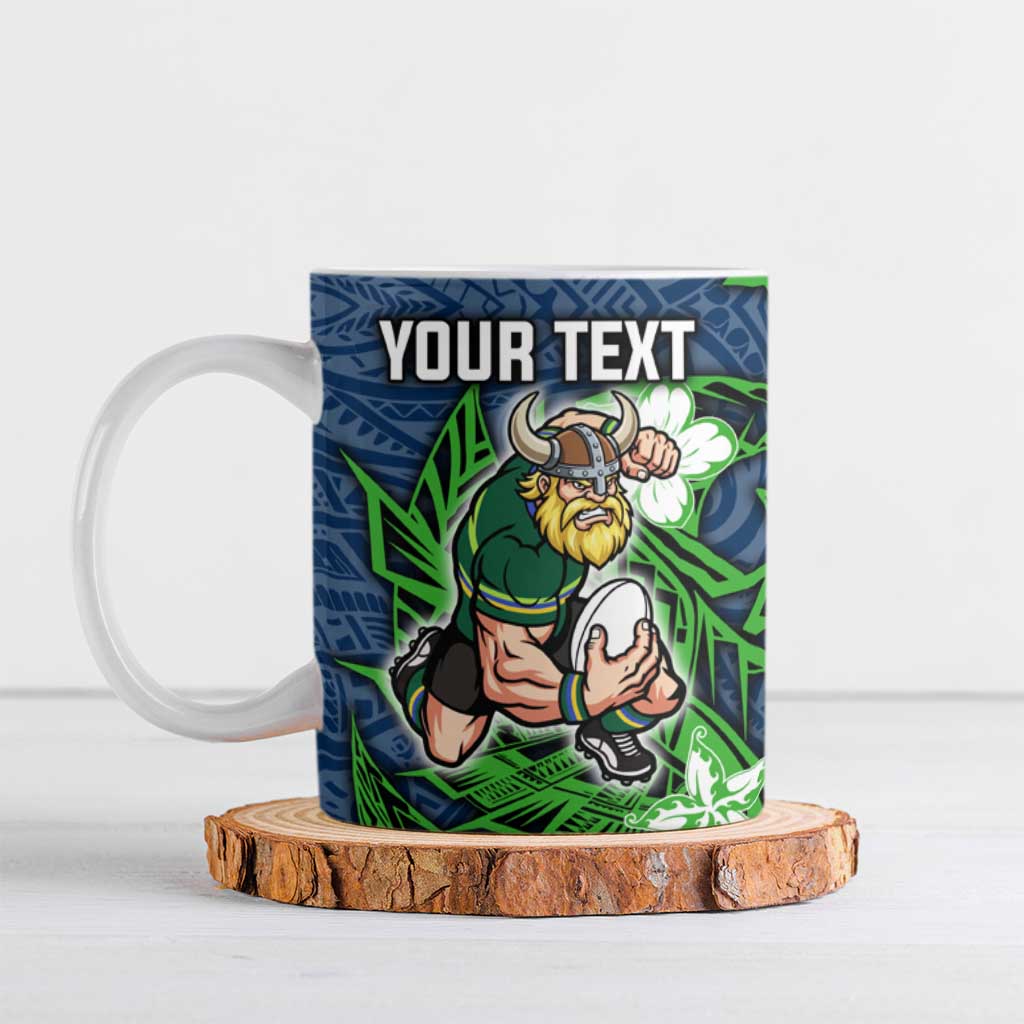 Personalised Canberra Raiders Ceramic Mug Polynesian Tribal Pattern With Rugby Viking Mascot Art