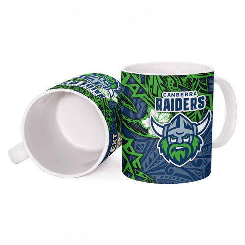 Personalised Canberra Raiders Ceramic Mug Polynesian Tribal Pattern With Rugby Viking Mascot Art