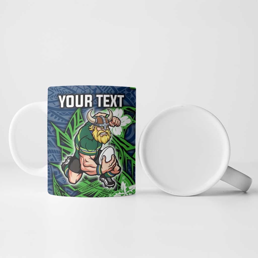 Personalised Canberra Raiders Ceramic Mug Polynesian Tribal Pattern With Rugby Viking Mascot Art