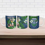 Personalised Canberra Raiders Ceramic Mug Polynesian Tribal Pattern With Rugby Viking Mascot Art