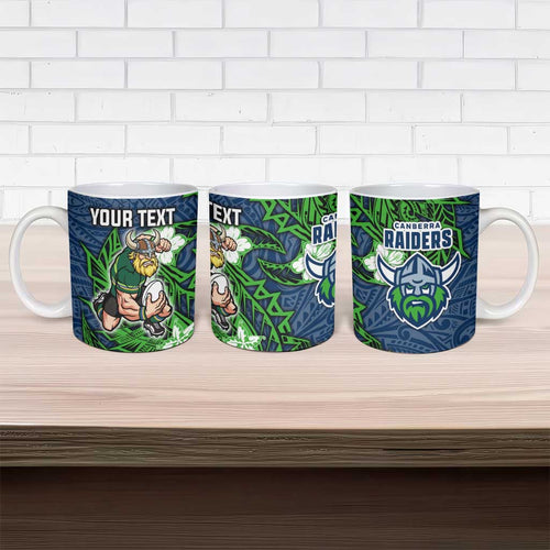 Personalised Canberra Raiders Ceramic Mug Polynesian Tribal Pattern With Rugby Viking Mascot Art