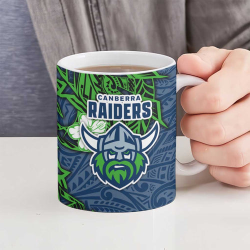 Personalised Canberra Raiders Ceramic Mug Polynesian Tribal Pattern With Rugby Viking Mascot Art