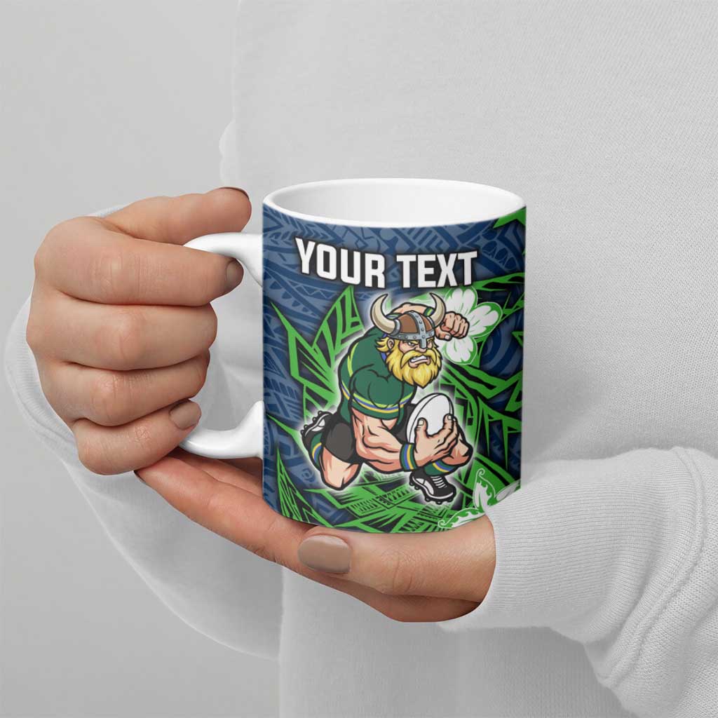 Personalised Canberra Raiders Ceramic Mug Polynesian Tribal Pattern With Rugby Viking Mascot Art