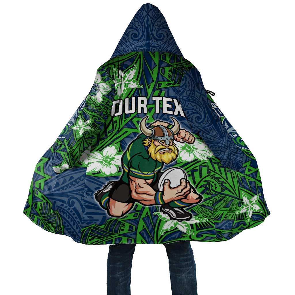 Personalised Canberra Raiders Cloak Polynesian Tribal Pattern With Rugby Viking Mascot Art