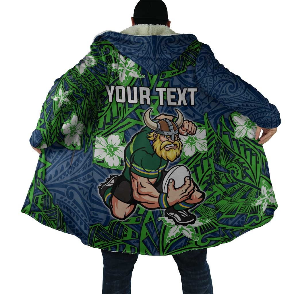 Personalised Canberra Raiders Cloak Polynesian Tribal Pattern With Rugby Viking Mascot Art