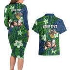 Personalised Canberra Raiders Couples Matching Long Sleeve Bodycon Dress and Hawaiian Shirt Polynesian Tribal Pattern With Rugby Viking Mascot Art