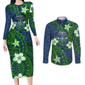 Personalised Canberra Raiders Couples Matching Long Sleeve Bodycon Dress and Long Sleeve Button Shirt Polynesian Tribal Pattern With Rugby Viking Mascot Art