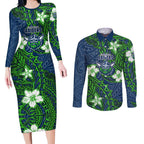 Personalised Canberra Raiders Couples Matching Long Sleeve Bodycon Dress and Long Sleeve Button Shirt Polynesian Tribal Pattern With Rugby Viking Mascot Art
