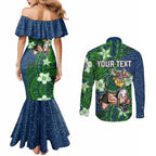 Personalised Canberra Raiders Couples Matching Mermaid Dress and Long Sleeve Button Shirt Polynesian Tribal Pattern With Rugby Viking Mascot Art