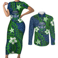 Personalised Canberra Raiders Couples Matching Short Sleeve Bodycon Dress and Long Sleeve Button Shirt Polynesian Tribal Pattern With Rugby Viking Mascot Art