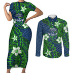 Personalised Canberra Raiders Couples Matching Short Sleeve Bodycon Dress and Long Sleeve Button Shirt Polynesian Tribal Pattern With Rugby Viking Mascot Art