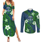 Personalised Canberra Raiders Couples Matching Summer Maxi Dress and Long Sleeve Button Shirt Polynesian Tribal Pattern With Rugby Viking Mascot Art