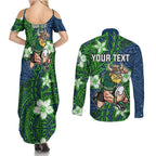 Personalised Canberra Raiders Couples Matching Summer Maxi Dress and Long Sleeve Button Shirt Polynesian Tribal Pattern With Rugby Viking Mascot Art