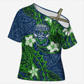 Personalised Canberra Raiders Cross Shoulder Shirt Polynesian Tribal Pattern With Rugby Viking Mascot Art