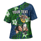 Personalised Canberra Raiders Cross Shoulder Shirt Polynesian Tribal Pattern With Rugby Viking Mascot Art