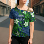 Personalised Canberra Raiders Cross Shoulder Shirt Polynesian Tribal Pattern With Rugby Viking Mascot Art