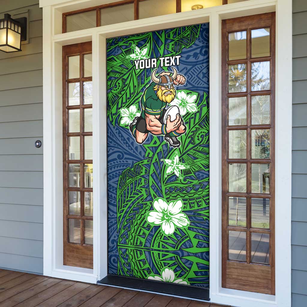 Personalised Canberra Raiders Door Cover Polynesian Tribal Pattern With Rugby Viking Mascot Art