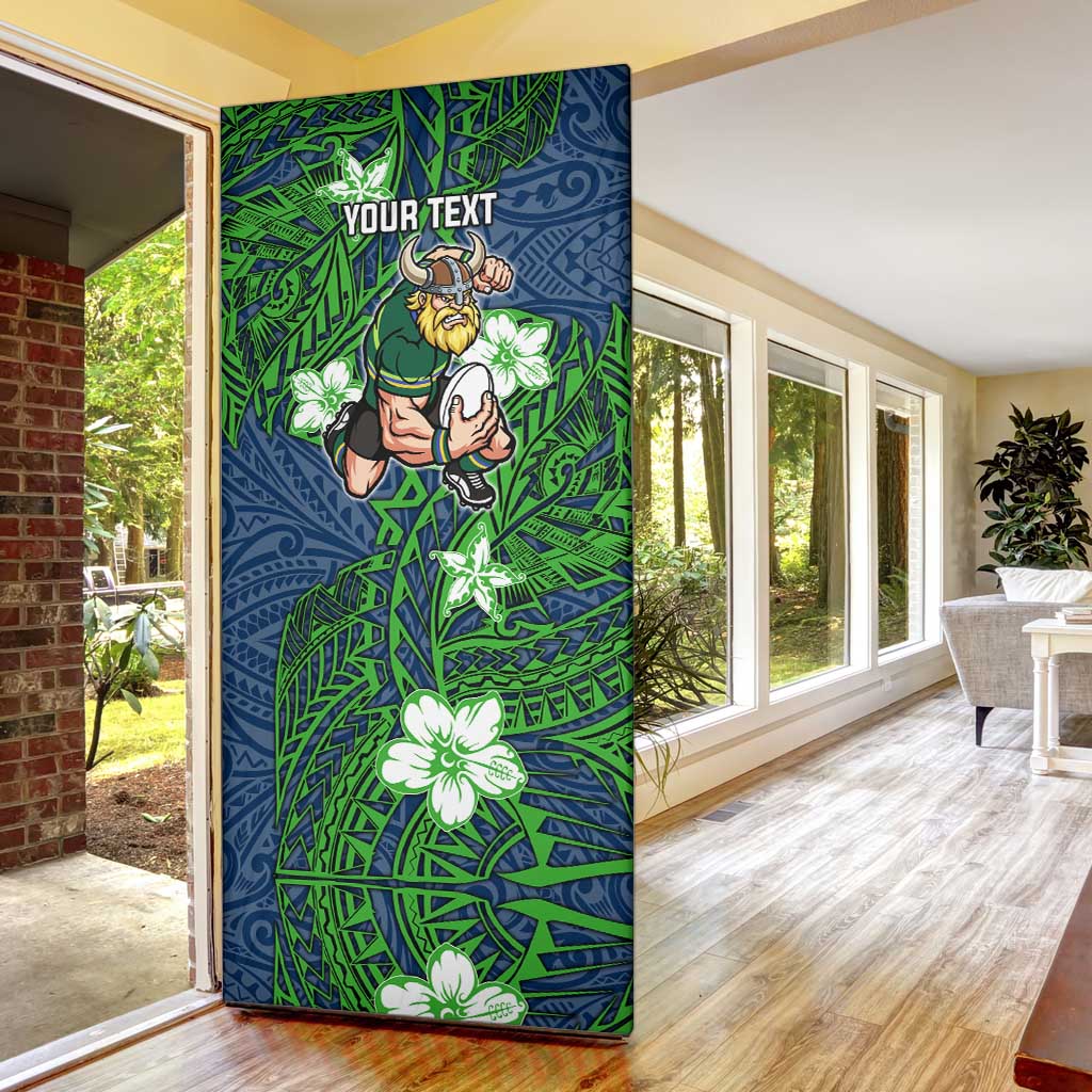 Personalised Canberra Raiders Door Cover Polynesian Tribal Pattern With Rugby Viking Mascot Art