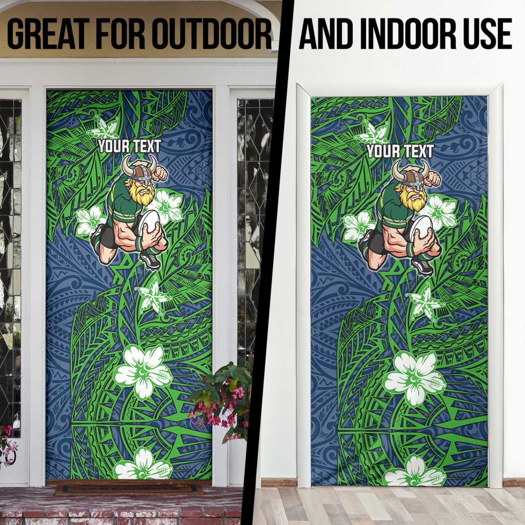 Personalised Canberra Raiders Door Cover Polynesian Tribal Pattern With Rugby Viking Mascot Art