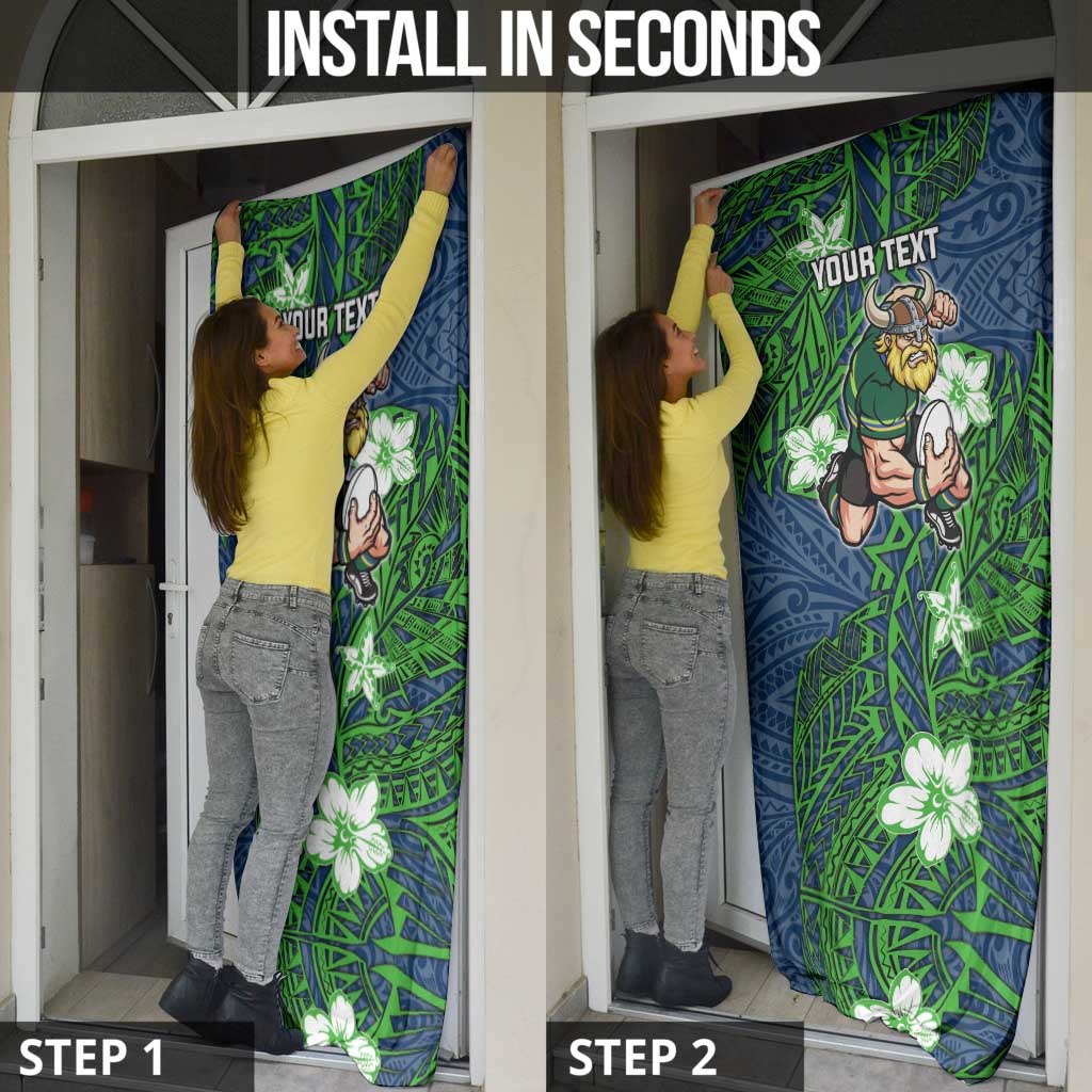Personalised Canberra Raiders Door Cover Polynesian Tribal Pattern With Rugby Viking Mascot Art