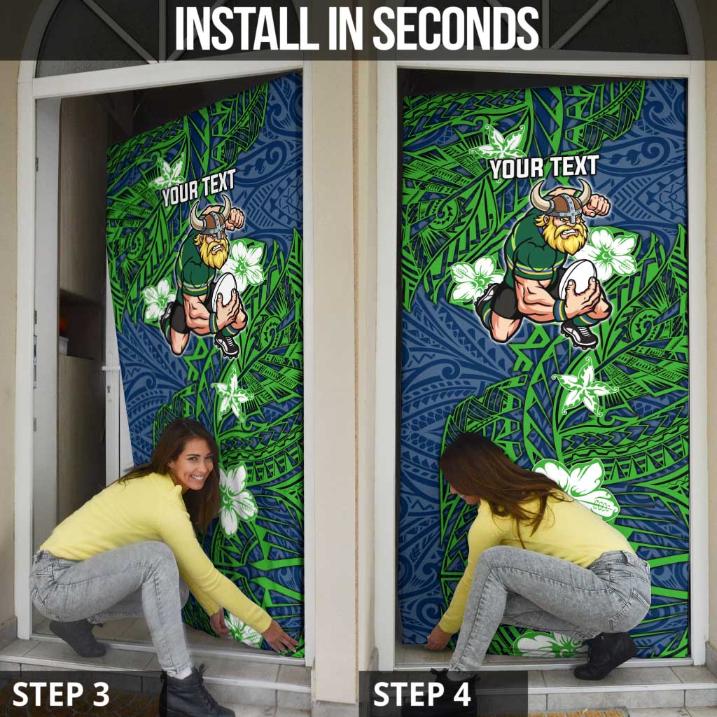 Personalised Canberra Raiders Door Cover Polynesian Tribal Pattern With Rugby Viking Mascot Art