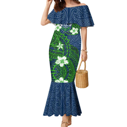 Personalised Canberra Raiders Family Matching Mermaid Dress and Hawaiian Shirt Polynesian Tribal Pattern With Rugby Viking Mascot Art