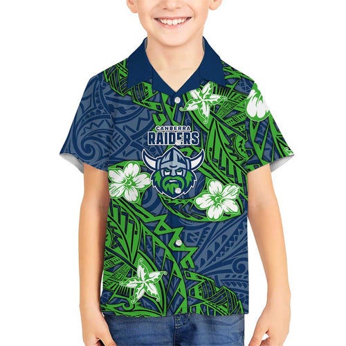 Personalised Canberra Raiders Family Matching Mermaid Dress and Hawaiian Shirt Polynesian Tribal Pattern With Rugby Viking Mascot Art