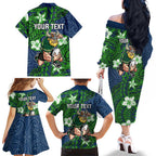 Personalised Canberra Raiders Family Matching Off The Shoulder Long Sleeve Dress and Hawaiian Shirt Polynesian Tribal Pattern With Rugby Viking Mascot Art