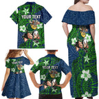 Personalised Canberra Raiders Family Matching Off Shoulder Maxi Dress and Hawaiian Shirt Polynesian Tribal Pattern With Rugby Viking Mascot Art