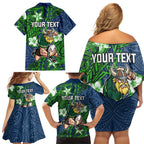 Personalised Canberra Raiders Family Matching Off Shoulder Short Dress and Hawaiian Shirt Polynesian Tribal Pattern With Rugby Viking Mascot Art