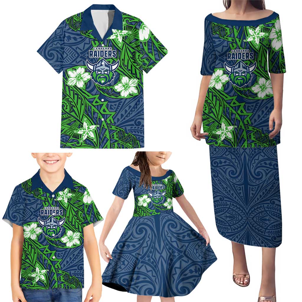 Personalised Canberra Raiders Family Matching Puletasi and Hawaiian Shirt Polynesian Tribal Pattern With Rugby Viking Mascot Art