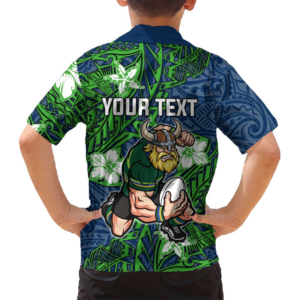 Personalised Canberra Raiders Family Matching Puletasi and Hawaiian Shirt Polynesian Tribal Pattern With Rugby Viking Mascot Art